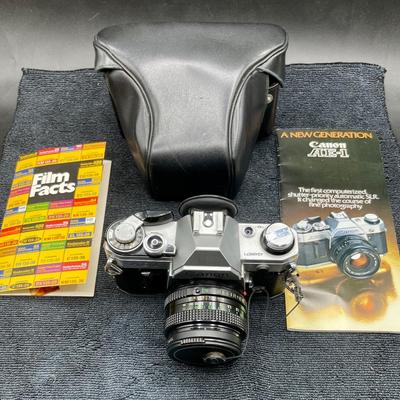 Vintage Canon AE-1 Program SLR Camera with 50mm Lens, Case and Neck Strap