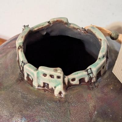 Signed Jeremy Diller Raku Art Pottery Vase Southwestern Copper Iridescent 6 1/2" x 6 1/2"
