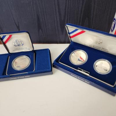 U.S. Mint 1993 Bill of Rights Silver Coins & 1987 Silver Dollar Constitution Coin OGP & COA