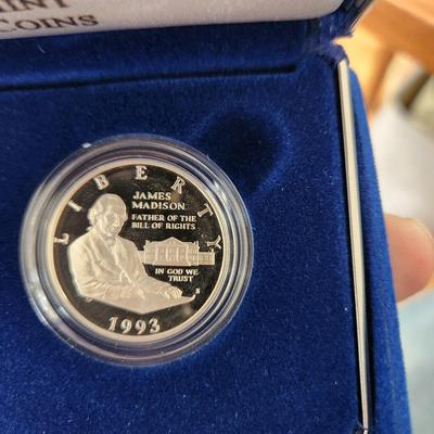 U.S. Mint 1993 Bill of Rights Silver Coins & 1987 Silver Dollar Constitution Coin OGP & COA