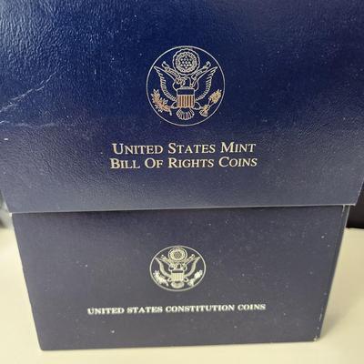 U.S. Mint 1993 Bill of Rights Silver Coins & 1987 Silver Dollar Constitution Coin OGP & COA