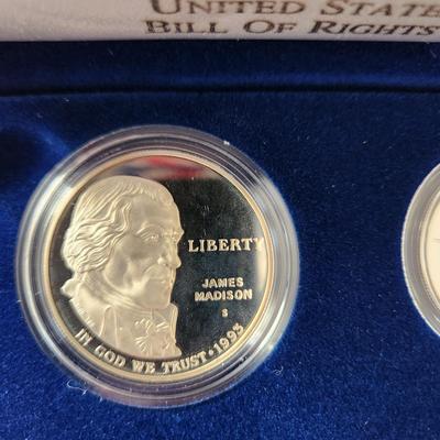 U.S. Mint 1993 Bill of Rights Silver Coins & 1987 Silver Dollar Constitution Coin OGP & COA
