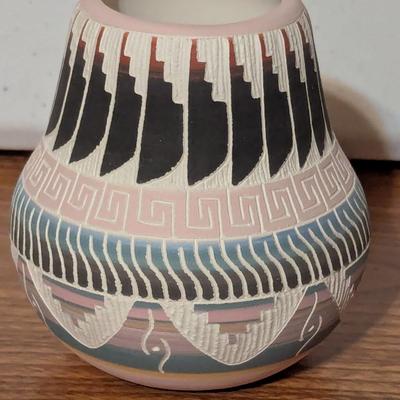 Vintage Navajo Signed Etched Handmade Pottery Vase