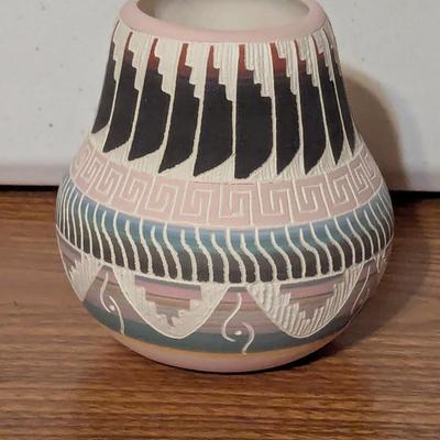 Vintage Navajo Signed Etched Handmade Pottery Vase