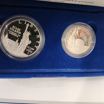 1986 U.S. Mint Liberty Coins Silver Dollar and Half Dollar Ellis Island