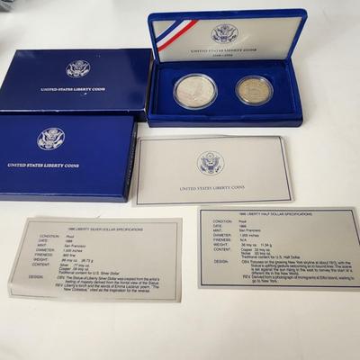 1986 U.S. Mint Liberty Coins Silver Dollar and Half Dollar Ellis Island