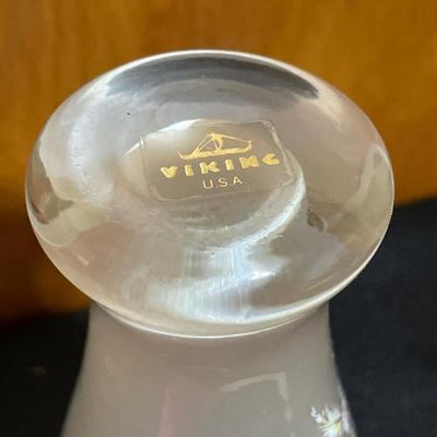 Viking frosted satin floral glass vase