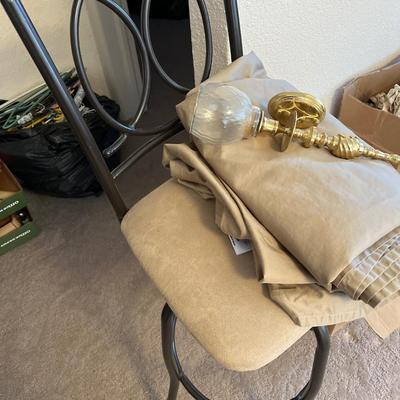 Counter stool, sconce and king bed sheet