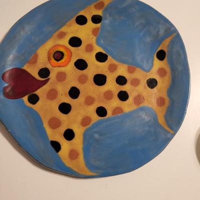 FISH PLATTER - ROCK BRODIE AND 2 CRATE & BARREL VOTIVES FROM POLAND