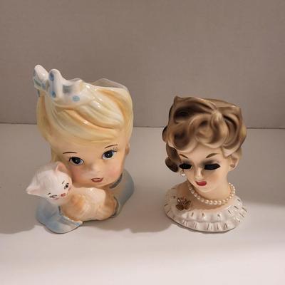 2 VINTAGE HEAD VASES