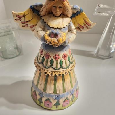 JIM SHORE & BLOWN GLASS ANGELS PLUS BOHEMIAN LEAD CRYSTAL CROSS