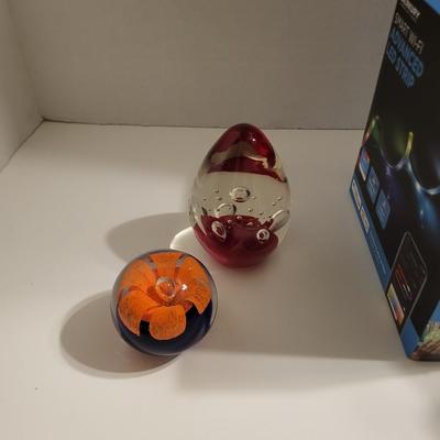 2 HANDCRAFTED GLASS PAPERWEIGHTS & SMART WI-FI LED STRIP
