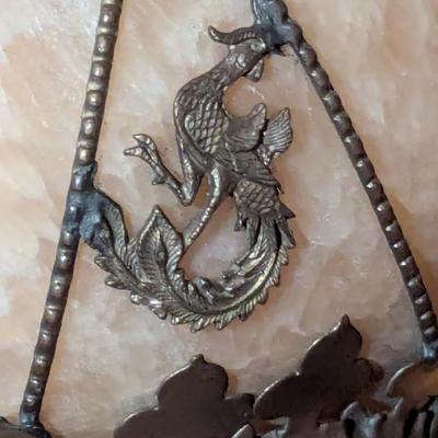 Vintage Asian Stone Bowl Silver Tone Trim Dragon Marked