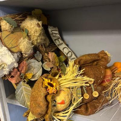 2 shelves of fall decor