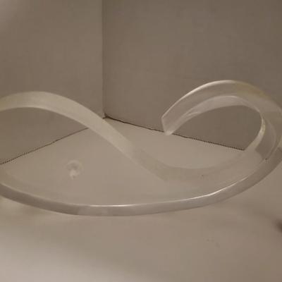 MID-CENTURY ACRYLIC WHALE AND LETTER HOLDER PLUS LUCITE ABALONE TRIVET