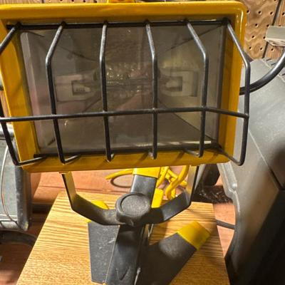 Lights, heater, plastic stool and Rubbermaid stool tool box combo