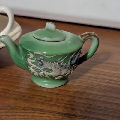 Vintage China Arthur Wood & Son England Tea Pot Mini Green Oriental Hand Painted Dragonware Tea Pot