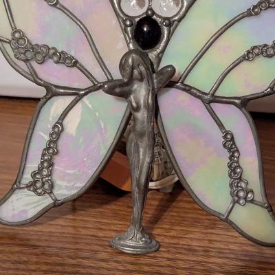 Approx 10" Tall Stained Glass Fairy Illuminated Light