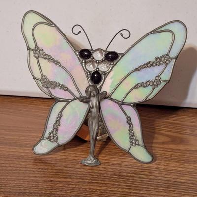 Approx 10" Tall Stained Glass Fairy Illuminated Light
