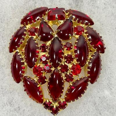 Vintage Red Rhinestone Pin