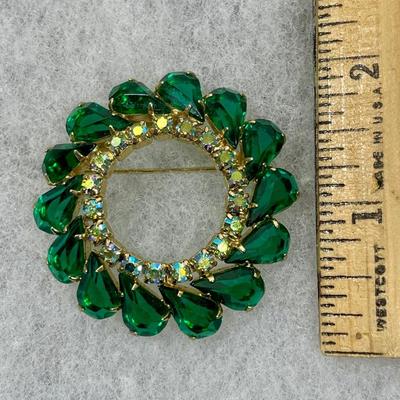 Vintage Green Rhinestone Pin