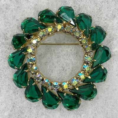 Vintage Green Rhinestone Pin