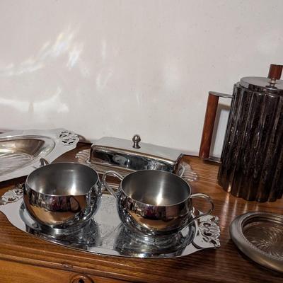 Stainless Silver Serving Dishes & MMA Coffee Pot