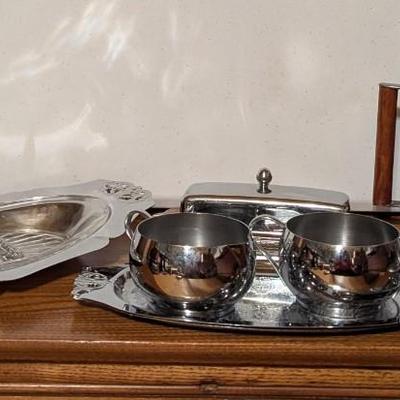Stainless Silver Serving Dishes & MMA Coffee Pot