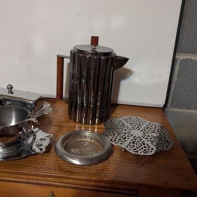 Stainless Silver Serving Dishes & MMA Coffee Pot