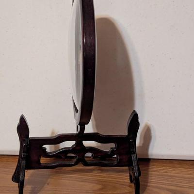 Chinese Panda Embroidery Table Double Sided Screen Decor Wood Rack With Box