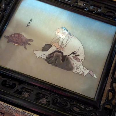 Chinese Embroidery Table Double Sided Screen Decor Wood Rack With Box