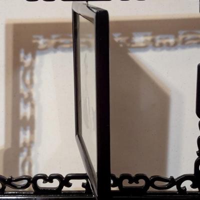 Chinese Embroidery Table Double Sided Screen Decor Wood Rack With Box