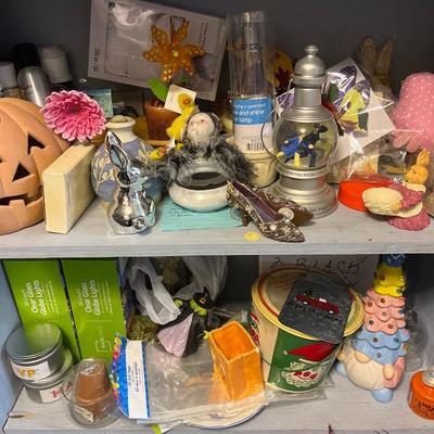 Four shelves of decor