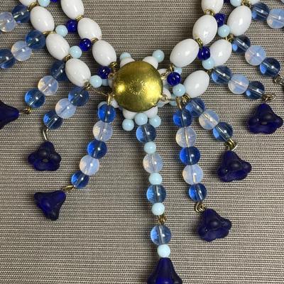 Vintage Signed Milk Glass Statement Necklace