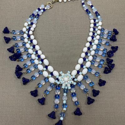 Vintage Signed Milk Glass Statement Necklace