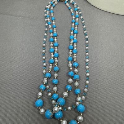 Vintage Long Beaded 3 Strand Necklace
