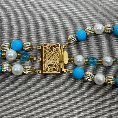 Vintage Long Beaded 3 Strand Necklace