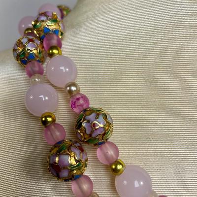 Long Beaded Necklace with Cloisonné and Glass Beads