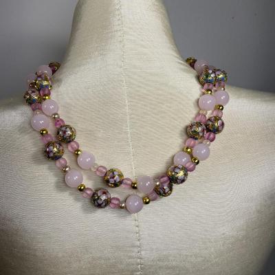 Long Beaded Necklace with Cloisonné and Glass Beads