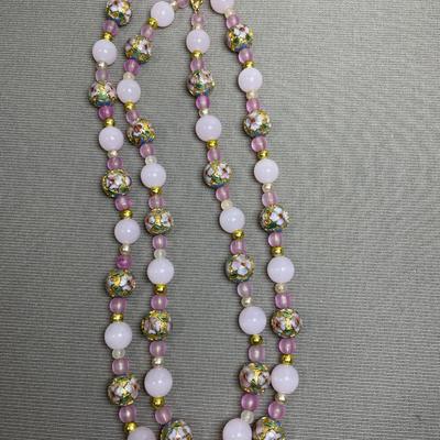 Long Beaded Necklace with Cloisonné and Glass Beads