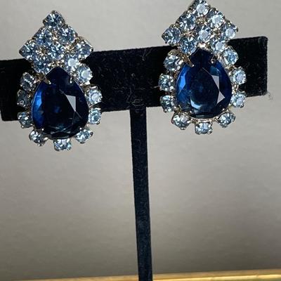 Vintage Blue Rhinestone Earrings