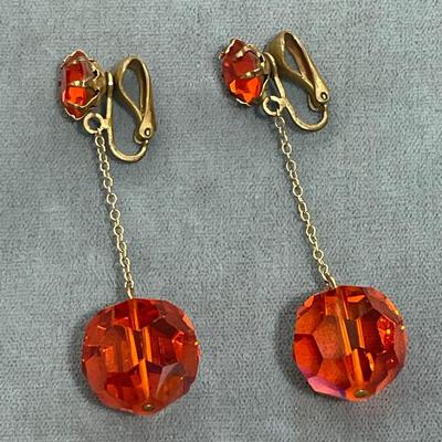 Fun Vintage Orange Crystal Drop Earrings