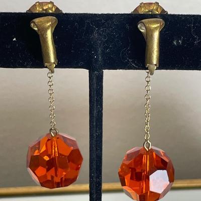 Fun Vintage Orange Crystal Drop Earrings