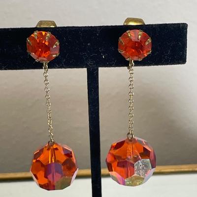 Fun Vintage Orange Crystal Drop Earrings