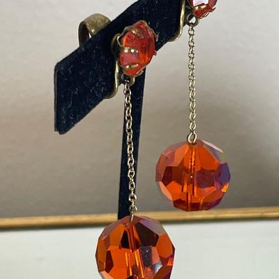 Fun Vintage Orange Crystal Drop Earrings
