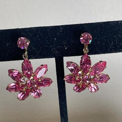 Vintage Pink Rhinestone Clip Earrings