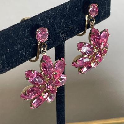 Vintage Pink Rhinestone Clip Earrings