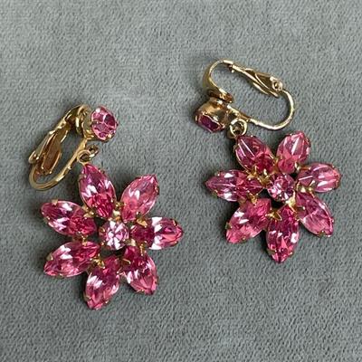 Vintage Pink Rhinestone Clip Earrings