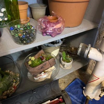 3shelves of vases and misc. decor
