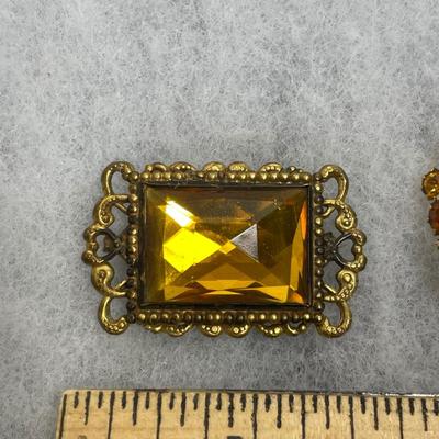 2 Vintage Glass and Rhinestone Pins